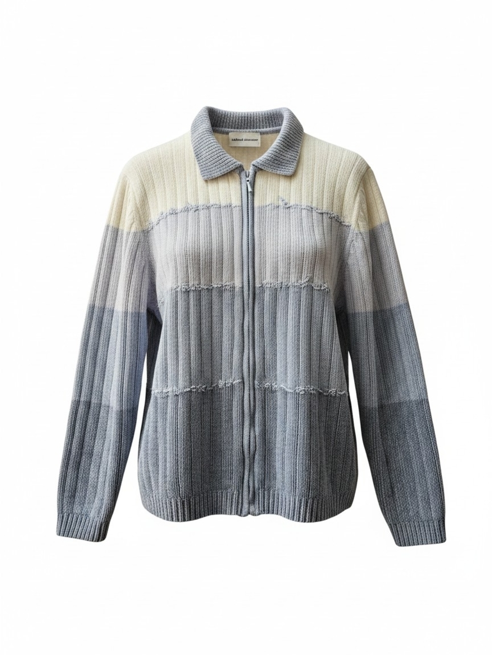 Alfred Dunner Blue Purple Zip-Front Ribbed Colorblock Cardigan